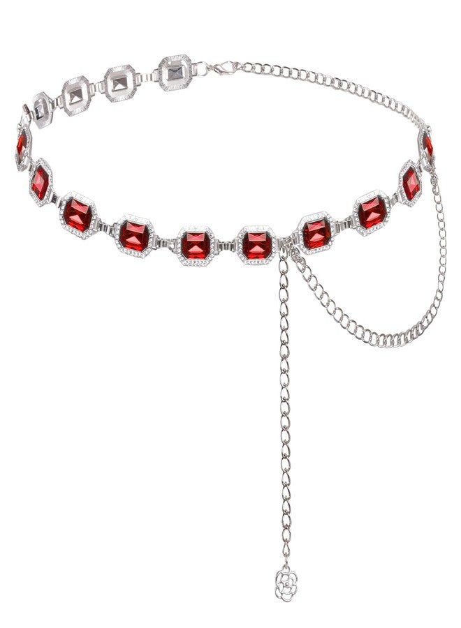 phnydreg Red Chain Belt for Women Red Western Belt Metal Rhinestone Cowgirl Waist Chain for Dresses Jeans - Image 1